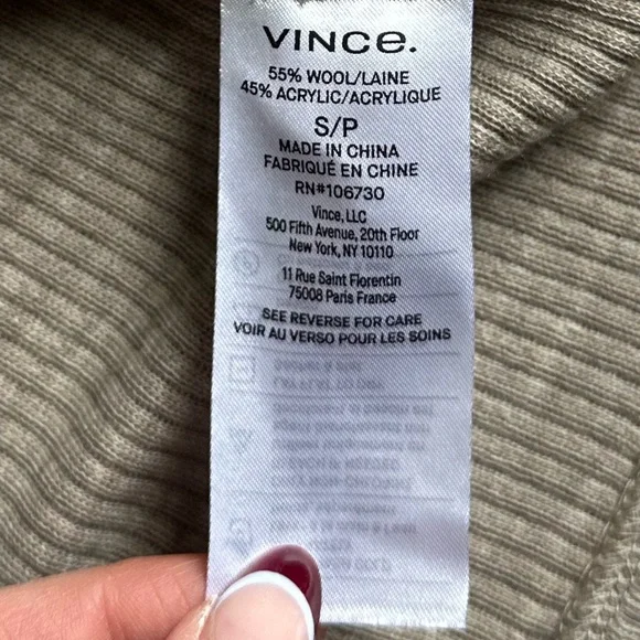 Vince Ribbed Wool Blend Quarter Zip Sweater Pullover Size Small Heather Birch - Picture 6 of 8